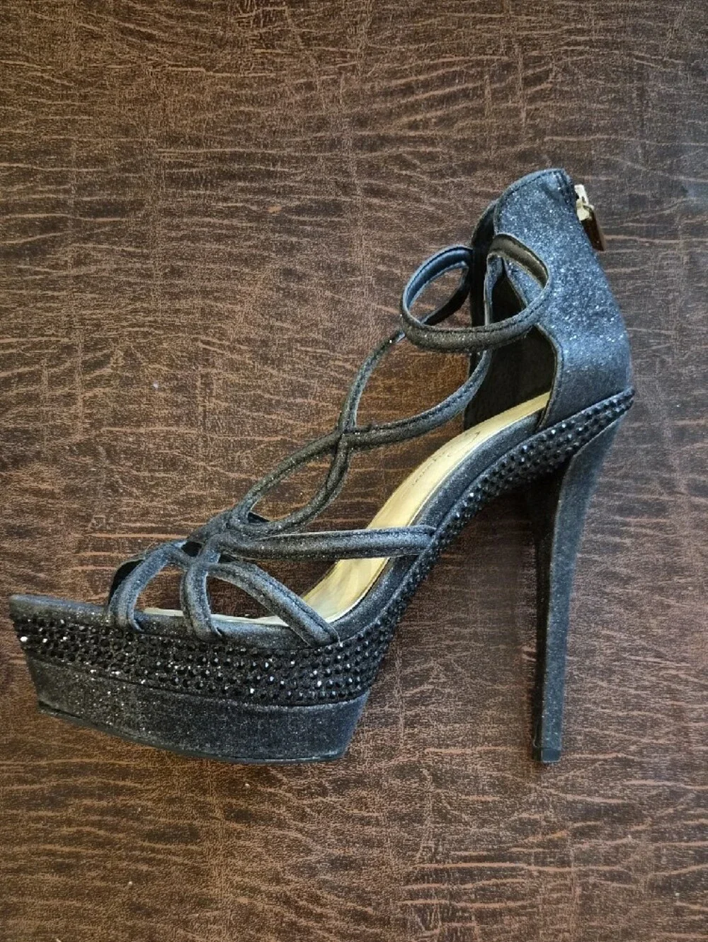 Jessica Simpson Black Strappy Glitter Heels